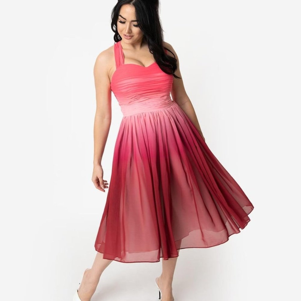 1950s Style Pink Ombre Garden State Tulle Cocktail Dress by Unique Vintage